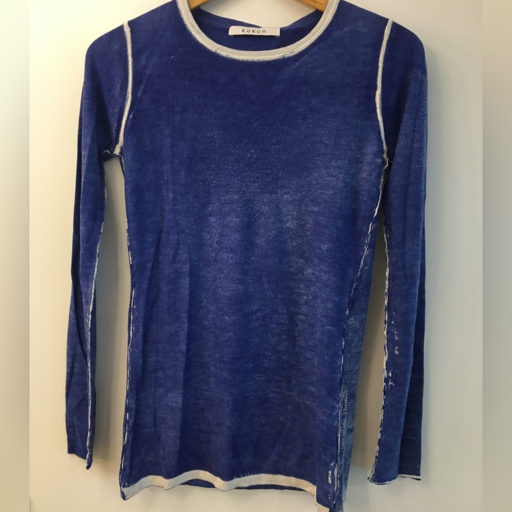 KOKUN blue over-dye sweater Sz XS
